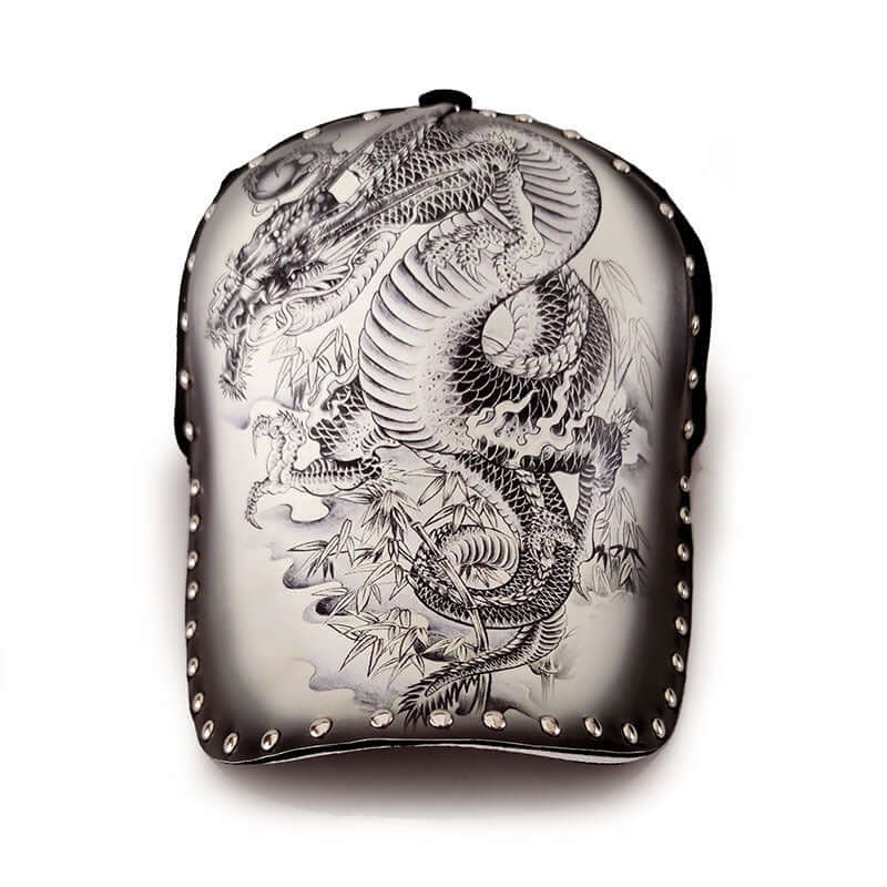 Stylish baseball cap featuring an intricate dragon design, perfect for adding a trendy touch to casual outfits.