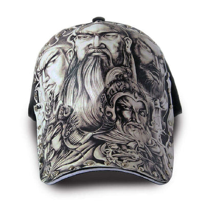 Stylish baseball cap featuring intricate artistic design with historical figures, perfect for enhancing casual outfits.