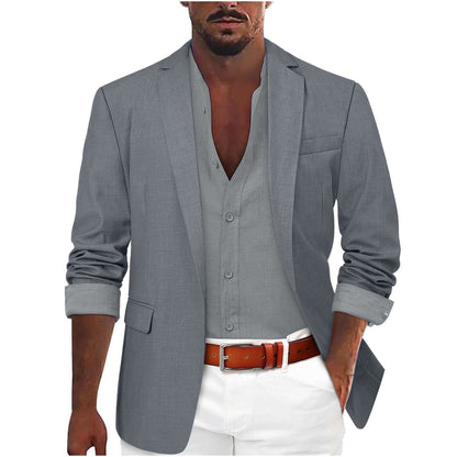Stylish gray leisure jacket for men, blending comfort with sophistication, ideal for casual outings or semiformal events.