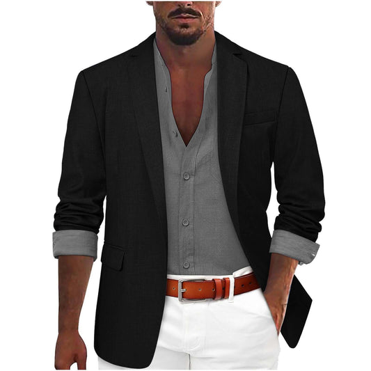 Stylish men's leisure jacket in black, perfect for casual or semiformal occasions, combining comfort and elegance effortlessly.