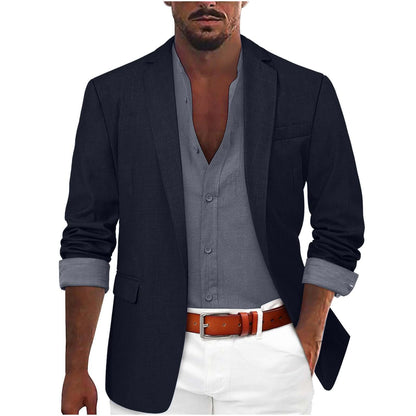 Stylish men's leisure jacket in dark fabric, perfect for casual and semiformal wear, highlighting comfort and sophistication.