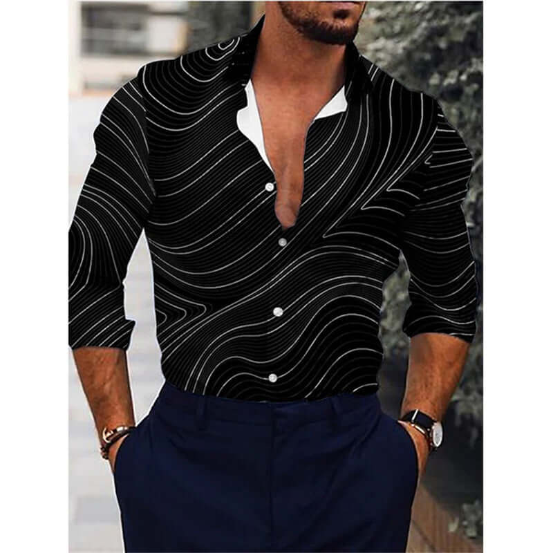 Stylish printed long-sleeved shirt with modern design, perfect for casual or elegant occasions, offering comfort and quality.
