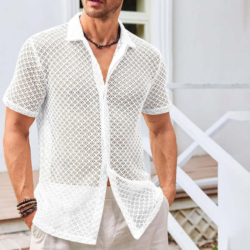 Stylish white mesh polo shirt for modern summer fashion