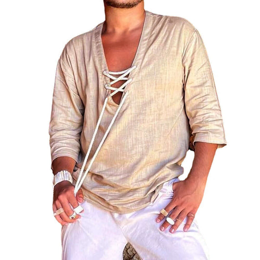 Trendy beige lace up T-shirt for stylish casual attire, perfect for elevating your fashion with comfort and flair.