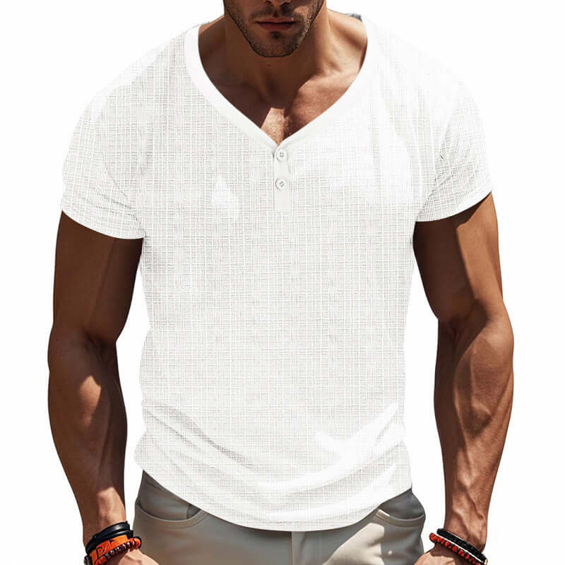 V Neck Loose T-Shirt on muscular model showcasing comfortable casual wear