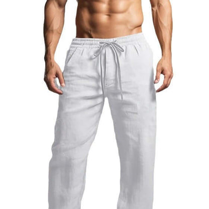 White linen trousers for men, perfect blend of comfort and style for summer outings. Discover ultimate casual fashion.