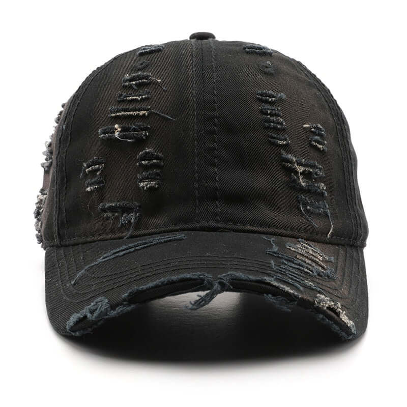 Worn Out Cap - Black distressed cap blending comfort and fashion, perfect for casual style and daily adventures.