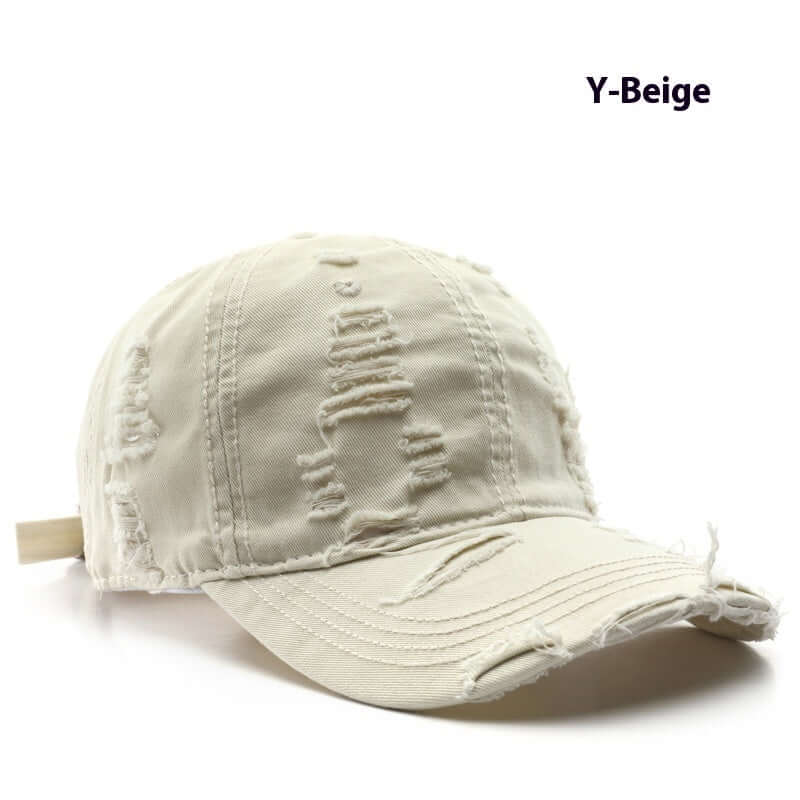 Worn Out Cap in beige with distressed detailing, perfect for casual style and versatile functionality.