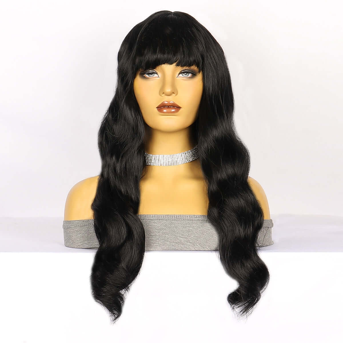 Loose Wavy Wig in Black with Natural Appearance, High-Temperature Silk, Soft Texture, Elegant Hairstyle for Women