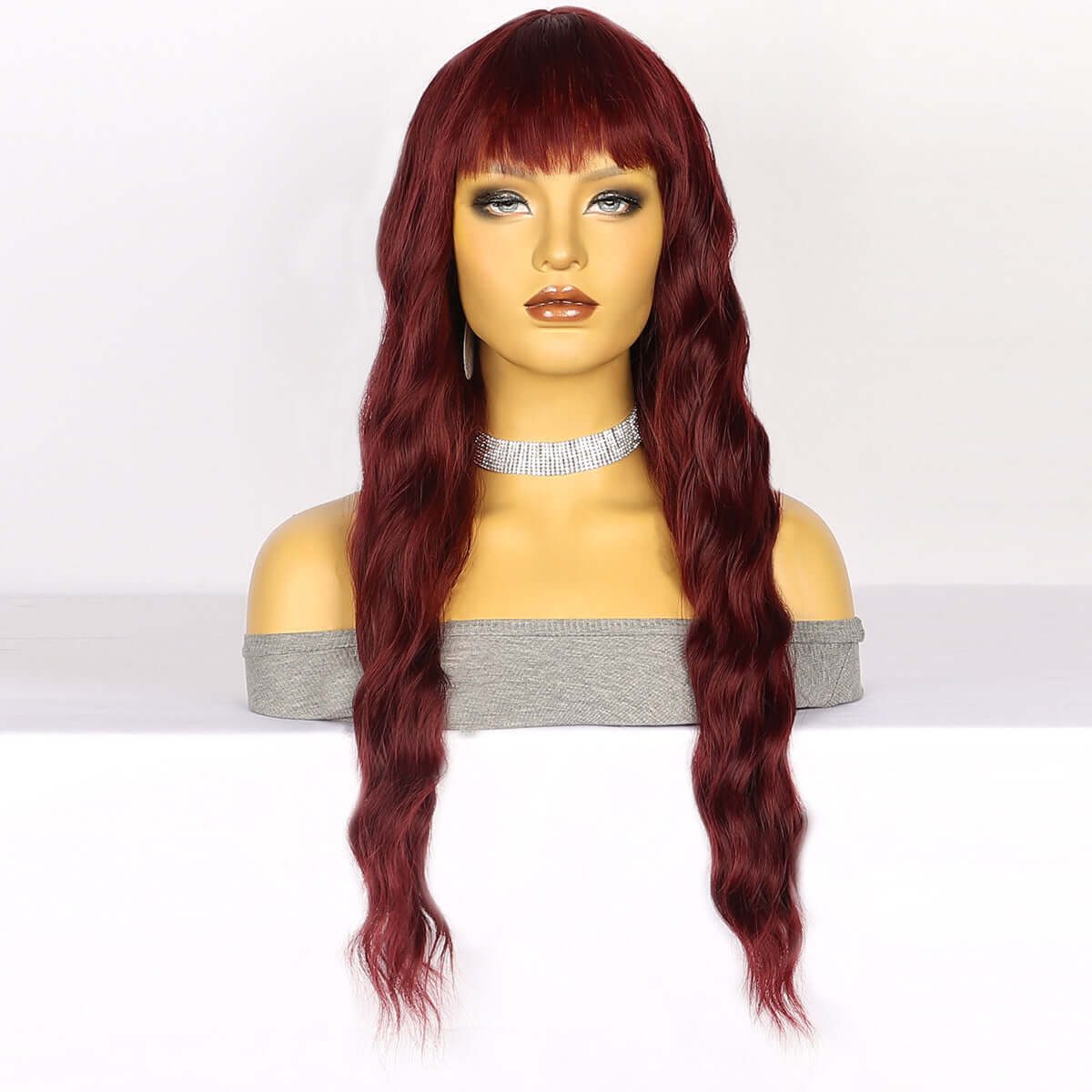 Red Loose Wavy Wig made from high-temperature silk, offering a natural look and softness for elegant hairstyles for women.