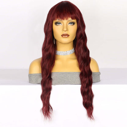 Red Loose Wavy Wig made from high-temperature silk, offering a natural look and softness for elegant hairstyles for women.