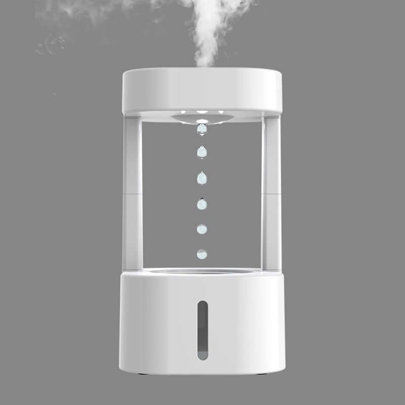Elegant Anti Gravity Water Droplet Humidifier releasing mist, enhancing ambiance in any space.