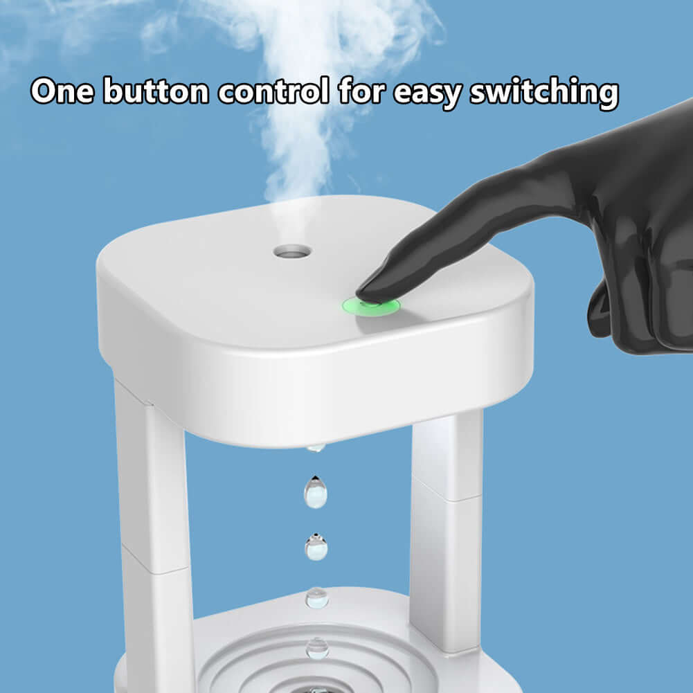 Close-up of the Anti Gravity Water Droplet Humidifier with one-button control for easy operation.