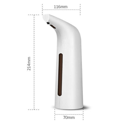 Automatic Liquid Dispenser in sleek white design, measuring 214mm x 116mm x 70mm, ideal for modern hygiene needs.