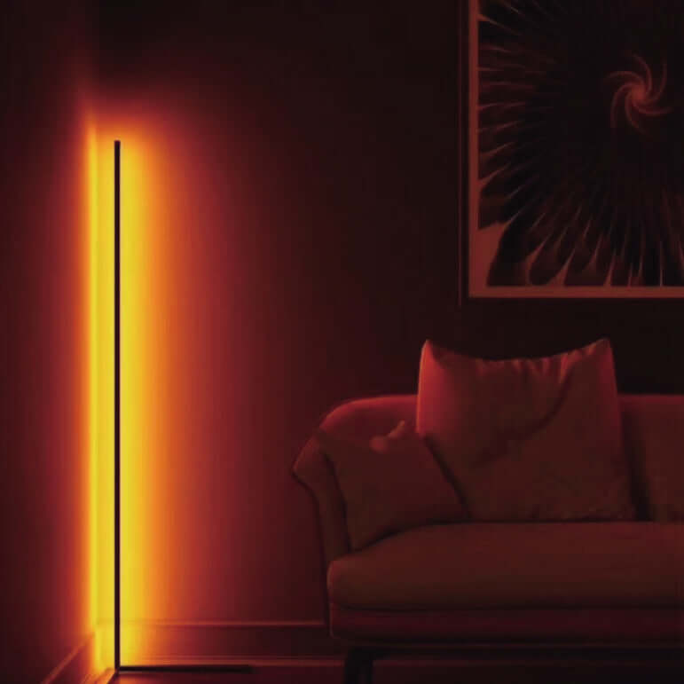Modern Bedroom Symphony Floor Lamp illuminating a cozy living space with warm lighting.