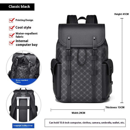 Classic black Business Travel Backpack with water-repellent fabric, computer bay, and luggage strap.