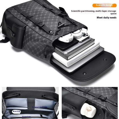 Business Travel Backpack with PVC material, showing spacious compartments, organized storage and durable design for work and leisure.