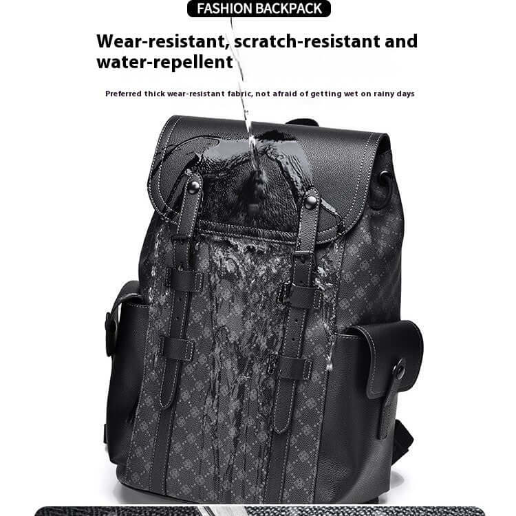 Water-resistant business travel backpack with rain protection demonstrating durability and scratch-resistant fabric.