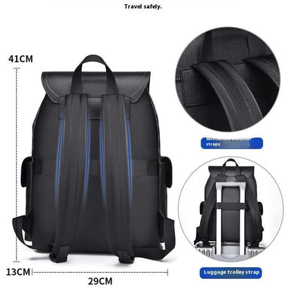 Business Travel Backpack with ergonomic straps and luggage trolley strap, showing dimensions of 41cm x 29cm x 13cm.