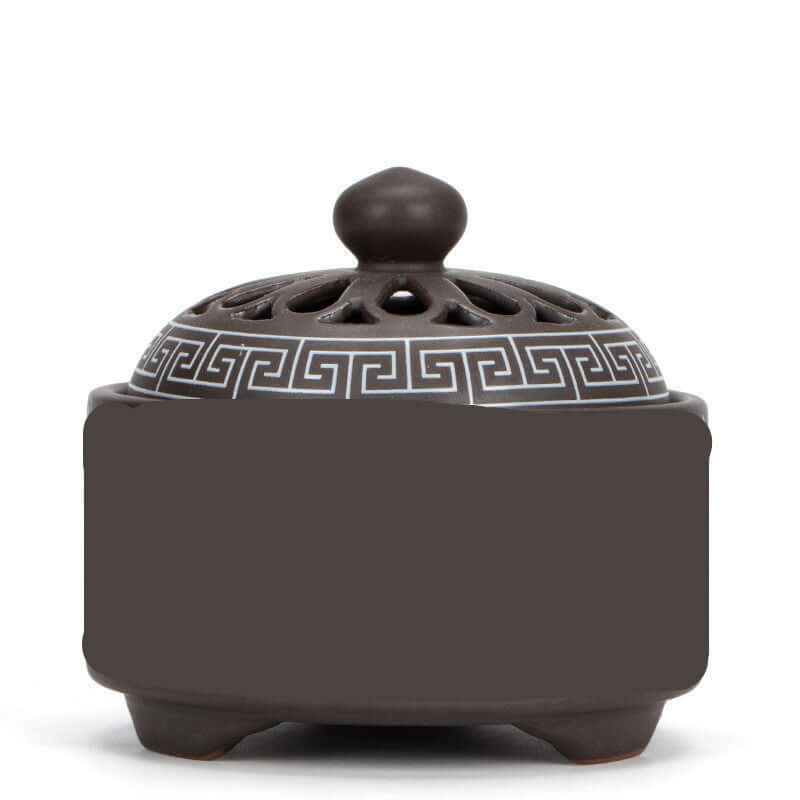Elegant Ceramic Incense Burner featuring intricate Greek key design, perfect for enhancing tranquility in any space.