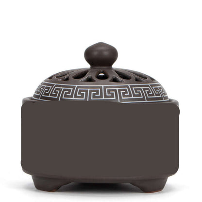 Elegant Ceramic Incense Burner featuring intricate Greek key design, perfect for enhancing tranquility in any space.