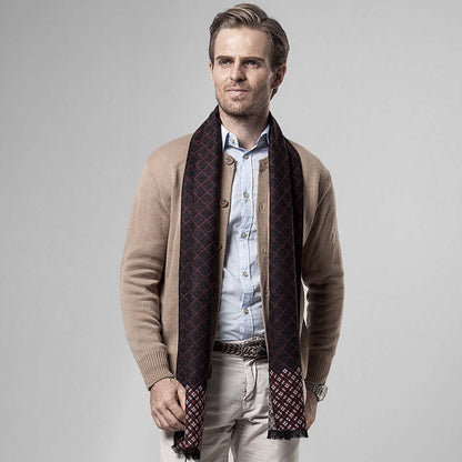 Man wearing a Classic Plaid Warm Scarf, perfect for cold weather, combining warmth and fashionable style for winter.