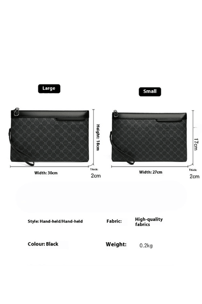 Black clutch hand bag in large and small sizes, featuring durable PU material, perfect for everyday use and versatile wardrobe addition.