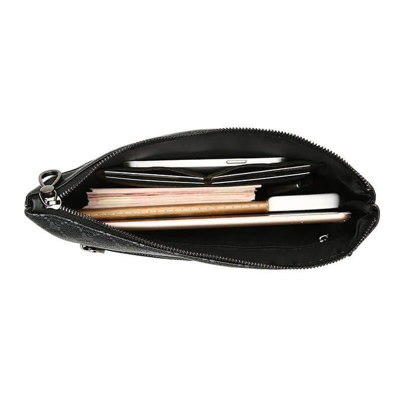 Interior view of the Clutch Hand Bag showing spacious compartments ideal for organizing essentials, made from durable PU material.