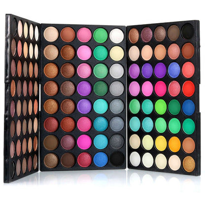 Professional 120 Colors Eyeshadow Kit with matte and shimmer shades, ideal for makeup lovers, size 16CM x 11CM x 2.5CM.