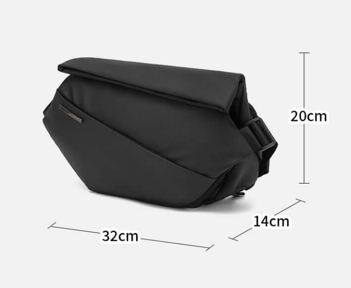 Charcoal Black Crossbody Multifunctional Bag with dimensions 32x20x14cm, sleek design in durable polyester for everyday wear.