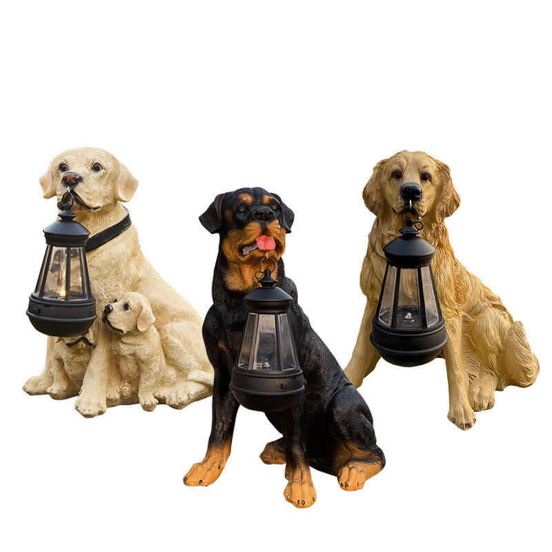 Three dog statue solar lamps with charming designs for garden decoration