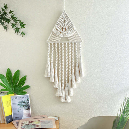 Elegant dream catcher home decor featuring intricate macrame design and decorative tassels.