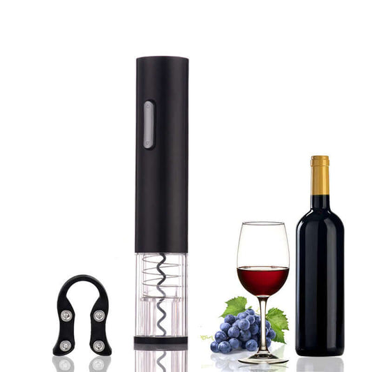 Electric Wine Opener with grape clusters, wine glass, and bottle, perfect for effortless uncorking.