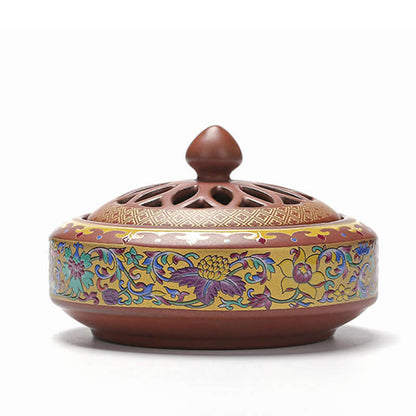 Elegant Ceramic Incense Burner with intricate floral design for a tranquil home ambiance.