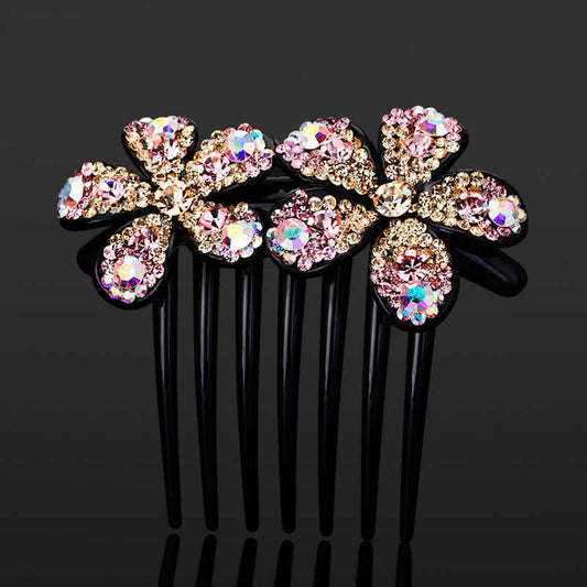 Korean-style hair comb ornament with bow design and Austrian diamonds on a black background, enhancing hair elegance.