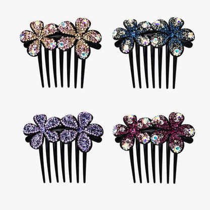 Colorful flower-shaped hair comb ornaments with shimmering Austrian diamonds, inspired by Korean style. Perfect for a sophisticated look.