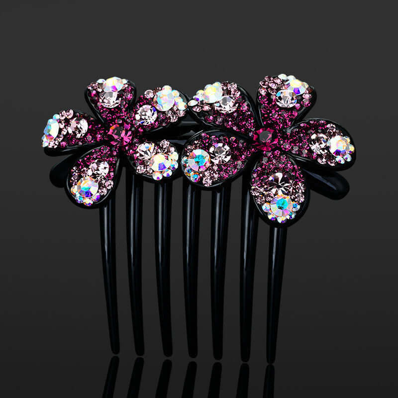 Elegant Hair Comb Ornament with pink floral design and sparkling Austrian diamonds, perfect for adding a Korean style flair to hairstyles.