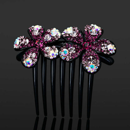 Elegant Hair Comb Ornament with pink floral design and sparkling Austrian diamonds, perfect for adding a Korean style flair to hairstyles.