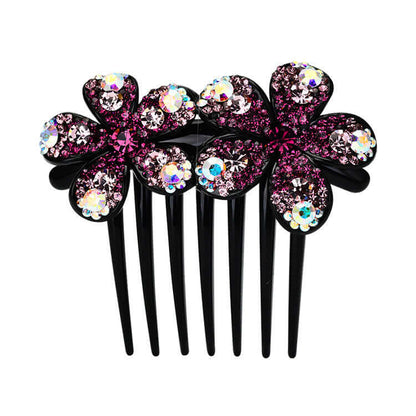 Hair Comb Ornament with floral design and Austrian diamonds, inspired by Korean style for a sophisticated look.