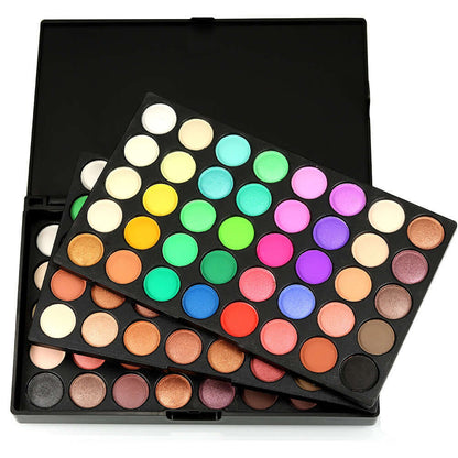 Professional 120 Colors Eyeshadow Kit with matte and shimmer shades, compact size 16CM x 11CM x 2.5CM, perfect for makeup lovers.