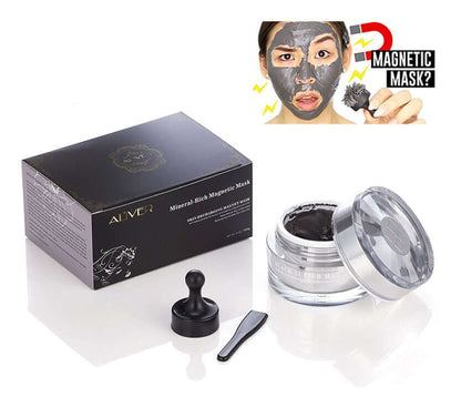 Facial Mud Mask with magnetic applicator, shown in elegant packaging, promotes deep cleansing and skin rejuvenation with natural ingredients.