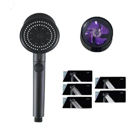 Innovative Five-Color Wind Turbine Shower Head with adjustable spray settings and detachable design for a luxurious shower experience.