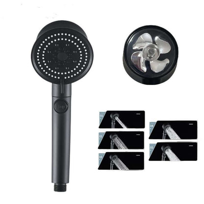 Five-color Wind Turbine Shower Head with nozzle and water flow settings for an enhanced shower experience.