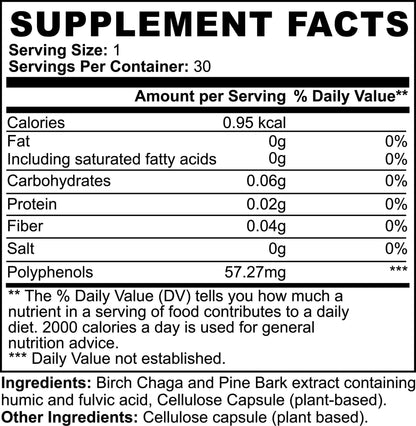 Supplement facts label for Fulvic Acid Supplement with ingredients and nutritional information.