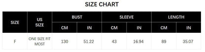 Size chart for Fur Jacket Shawl showing one size fit most measurements in cm and inches.
