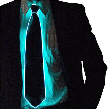 Man wearing a Glowing Necktie at a party, showcasing a stylish illuminated fashion accessory perfect for festive occasions.