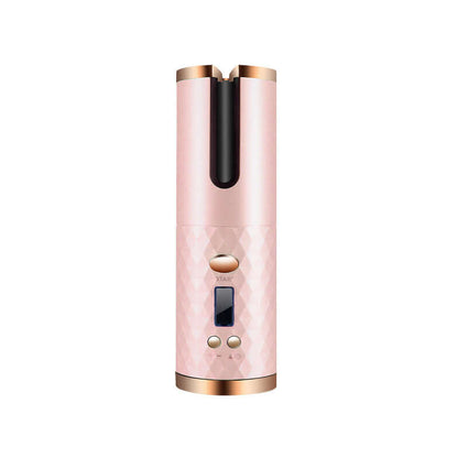 Pink Hair Curler Automatic with anti-scalding design, 3 temperature settings, and portable rechargeable power for effortless curls.