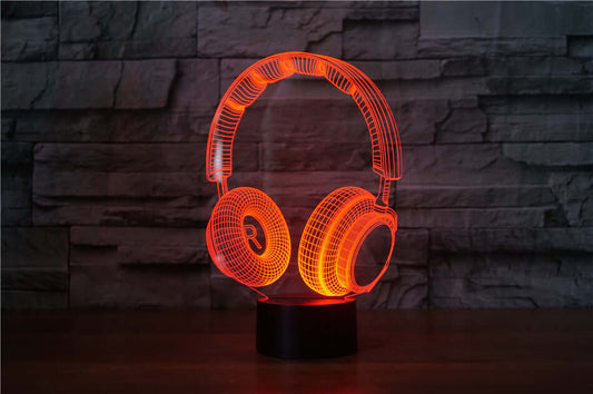 Stylish Headphone LED Table Lamp in vibrant red illuminating a modern living space, combining decor and functionality.