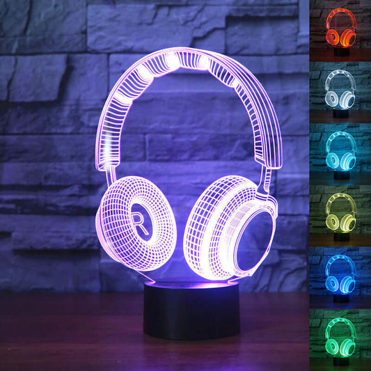 Colorful Headphone LED Table Lamp illuminating a stylish decor, perfect for enhancing any living space.