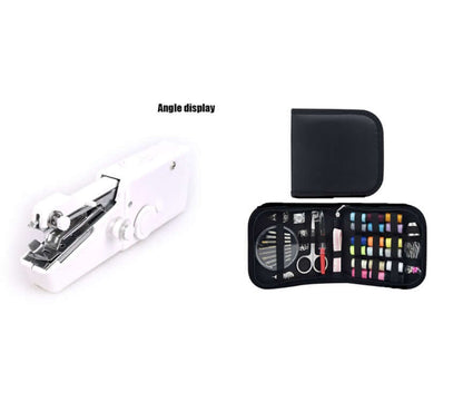 Home Sewing Kit showing portable sewing machine and organized sewing supplies in black case.